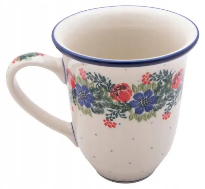 Produktbild von Becher Keramik Artystyczna Bolesławiec 450 ml handgefertigt Blumendekor