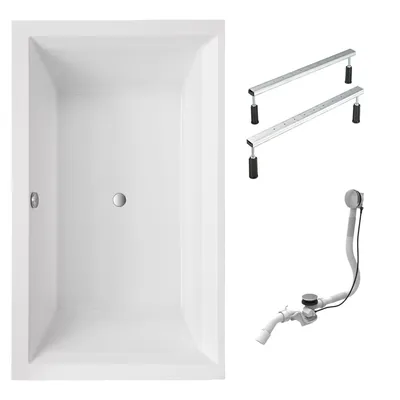 Produktbild von Schulte Badewanne 190x120 cm Komplettset mit Fußgestell & Ab- und Überlaufgarnitur, Rechteckbadewanne Mare weiß aus Acryl