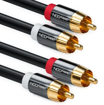 Produktbild von deleyCON 10m Cinch Stereo Audio RCA Kabel - 2x Stecker - für HiFi‑Anlage, HiFi‑Receiver, Heimkino, Blu‑Ray Player - Schwarz