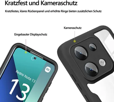 Produktbild von 360° Grad Hülle Xiaomi Redmi Note 13 4G vollschutz Integriertem Displayschutz Schwarz