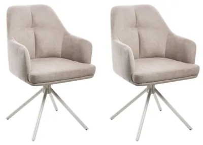 Produktbild von BELIANI Esszimmerstuhl 2er Set Taupe aus Stoff Gepolstert Drehbar mit Armlehnen Schwarze Metallbeine Retro Design Moderner Stil Polsterstühle