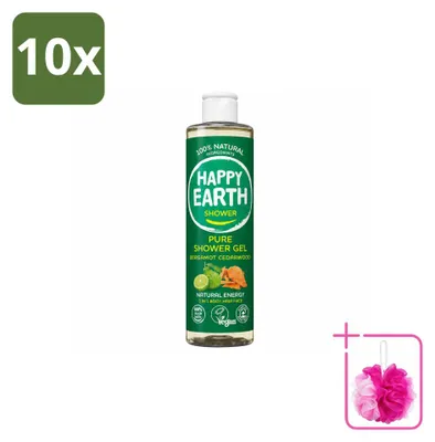 Imagen del producto de 10 unidades de gel de ducha "Happy Earth" – Bergamota y cedro – 300 ml – Paquete económico