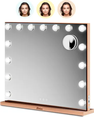 Produktbild von Mirlux Hollywood Make Up Spiegel LED-Beleuchtung - 10x Zoom - Aufhängbar - Rose Gold - 58x48cm