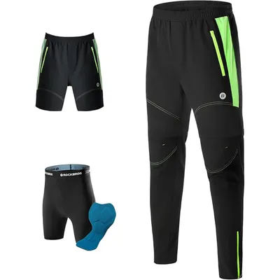 Produktbild von ROCKBROS 3 IN 1 Radhose Fahrradhose mit Abnehmbare Shorts Fleece Multifunktionshose Outdoors Lang Fahrrad Hose Schwarz mit grün 4XL