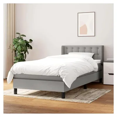 Produktbild von Lattenrost mit Matratze, hellgrau, 90 x 200 cm, Stoff, Plattformbett, mit Lattenhalter, einfache Montage für Schlafzimmer, Erwachsene