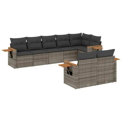 Produktbild von vidaXL 8-tlg. Garten-Sofagarnitur mit Kissen Grau Poly Rattan
