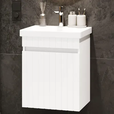 Produktbild von Planetmöbel Cosmia Waschtisch 50 cm mit Schublade Weiß Matt & Armatur Chrom