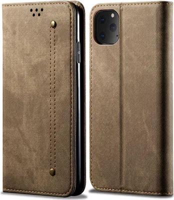 Produktbild von iPhone 11 Pro Hülle, LaimTop Denim Leder Brieftasche Magnetverschluss Flip Bookstyle Schutzhülle mit Standfunktion für iPhone 11 Pro Khaki