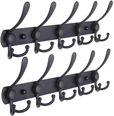 Zdjęcie produktu dla Zestaw 2 wieszaków ściennych JustValue – po 15 haczyków – 45 cm – metal – czarny