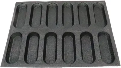 Produktbild von Schwarze Silikon-Kastenform mit perforiertem Design für gleichmäßiges Backen, antihaftbeschichtet, Brotform mit 5 Gittern für hausgemachte Brote und Hot-Dog-Brötchen, spülmaschinenfestes Backwerkzeug