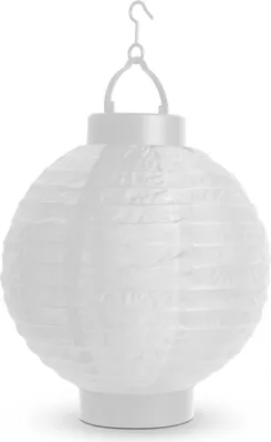 Produktbild von 1x LED-Papierlaterne mit 1 weißer LED - Batteriebetrieben (2x AAA) - Ø 20 cm - Mit Aufhängehaken - Faltbar - Stimmungsbeleuchtung für Garten, Balkon und Innenräume [11399WH]