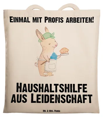 Produktbild von Mr. & Mrs. Panda Shopping Tasche Haushaltshilfe Leidenschaft - Transparent - Geschenk, Lustig, Spruch, Jutebeutel, Beutel, Tote Bag, Einkaufstasche, Putzfrau, Witzig
