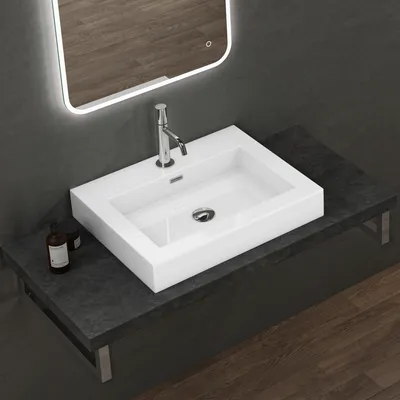 Produktbild von doporro Waschbecken 60x48x10cm Aufsatzwaschbecken Weiß Mineralguss Gussmarmor Waschtisch Colossum18