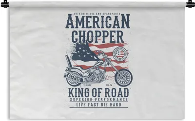 Produktbild von MuchoWow® Wandteppich Wandbehang Mancave - Motorrad - Vintage - Amerika - Flagge 60x40 cm Tapisserie Dekoration Wandtuch - Wanddekorationen