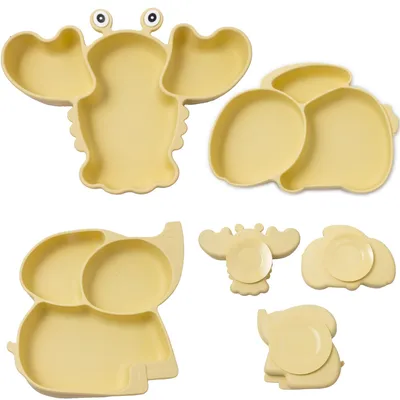 Image de Assiette pour bébé avec ventouse - Silicone antidérapant - Jaune - 3 compartiments