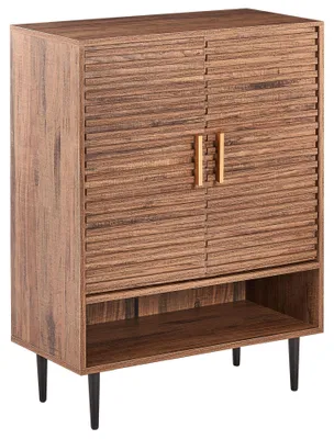 Produktbild von BELIANI Schuhschrank Dunkelbraun MDF mit 2 Türen Metallbeine Holzoptik Lamellenoptik Moderner Stil Aufbewahrung Stauraum für Eingangsbereich Flur