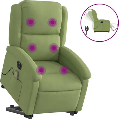 Imagen del producto de Sillón de masaje eléctrico con función de ayuda para levantarse, color verde claro, tapizado en terciopelo