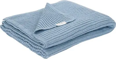 Produktbild von Unyqoos® Babydecke aus 100% Baumwolle, gestrickt – atmungsaktiv & warm, Pure Denim Blue, 110 x 140 cm – Kinderbettdecke & Spieldecke