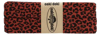 3m Oaki Doki Jersey-Schrägband mit Leopard Print gefalzt elastisch 3007 rotbraun-schwarz