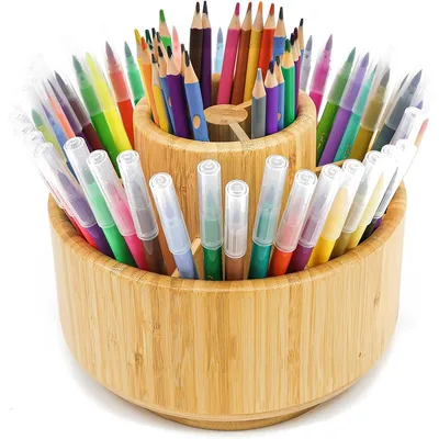 Produktbild von Stifthalter,Bamboo Desk Organizer, große Kapazität Pen Holder Lagerung für Bleistifte,Farbstifte, Pinsel,360 Grad drehbar Büro Veranstalter,20x14,5cm