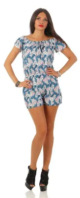 Produktbild von Damen Off-Shoulder Overall Jumpsuit Playsuit Schulterfrei, Blau/L/XL
