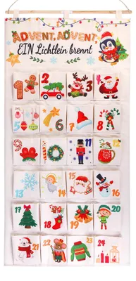 Adventskalender zum Befüllen, 24 Stoffbeutel, wiederverwendbar, Wandkalender