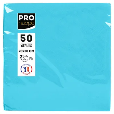 Image de Pronappe 16x 50 serviettes cocktail ouate 2 plis 20x20 cm Azur SV622006I
