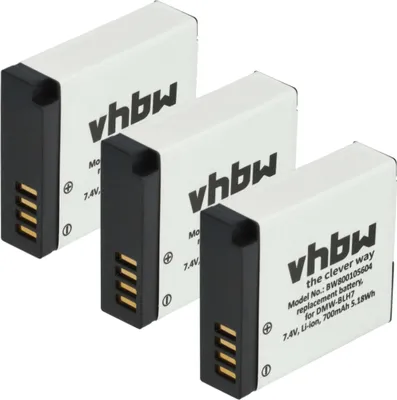 Produktbild von vhbw 3x Akku Ersatz für Panasonic DMW-BLH7E, DMW-BLH7, DMW-BLHPP, DMW-BLH7PP für Kamera (600 mAh, 7,2 V, Li-Ion), Infochip