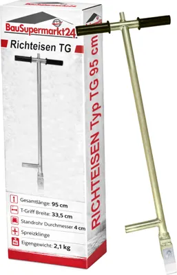 Produktbild von Richteisen 95 cm Pflasterrichtwerkzeug Fugenoeffner Pflastersteine ausrichten T Griff Spreizklinge Stahl GaLaBau Strassenbau Profi