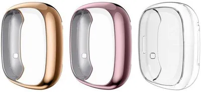 Obrázok produktu pre Sada 3 ks ochranných fólií a puzdier – kompatibilné s Fitbit Versa 3/Sense – TPU rámček s ochrannou fóliou – ružová/zlatá/priehľadná