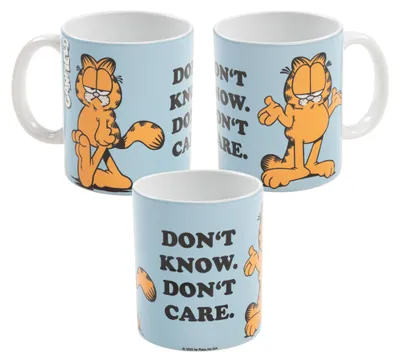 Produktbild von Garfield Tasse - Don't know Don't care Kaffeetasse Becher Kaffeebecher aus Keramik Blau 320 ml