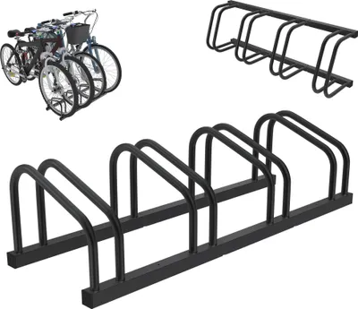 Produktbild von XMTECH Fahrradständer für 4 Fahrräder, 30-65mm Reifenbreite rostfreier Stahl selbstsichernde Schrauben Boden oder Wandmontage Mehrfachständer Fahrradhalter, Schwarz