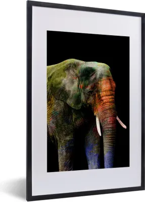 Produktbild von MuchoWow® MuchoWow® Gerahmtes Poster Elefant - Farbe - Schwarz 40x60 cm - Poster mit zchwarzem Bilderrahmen - Poster in Rahmen