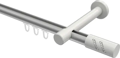 Produktbild von Interdeco Innenlaufstange / Gardinenstange mit Innenlauf Silbergrau / Weiß, Typ Prestige Zoena (Glitzerzylinder), 20 mm Ø 1-läufig, 140 cm