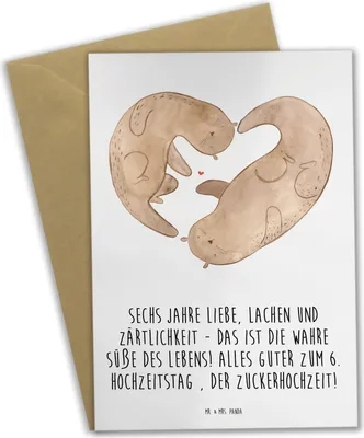 Produktbild von Mr. & Mrs. Panda Glückwunschkarte 6. Hochzeitstag Zuckerhochzeit - Weiß - Geschenk, sechs Jahre, Liebe, Zärtlichkeit, neujahrskarte, weihnachtskarten, Geschenke, Feier