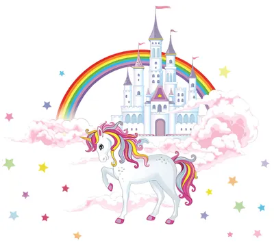 Image de Sticker mural 85x96 cm - Licorne et château