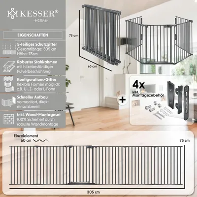 Produktbild von KESSER® Kaminschutzgitter mit Tür Metall Ofenschutzgitter Laufgitter Laufstall Absperrgitter Tierschutzgitter Türschutzgitter für Kinder-Sicherung