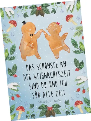 Produktbild von Mr. & Mrs. Panda Postkarte Lebkuchen Pärchen - Weiß - Geschenk, Ansichtskarten, Advent, Winter, Einladung, Ansichtskarte, Weihnachtsdeko, Einladungskarten Geburtstag