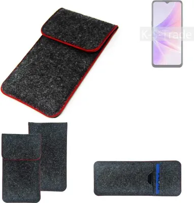 Produktbild von K-S-Trade Handy Schutz Hülle kompatibel mit Oppo A77 5G Schutzhülle Handyhülle Filztasche Pouch Tasche Case Sleeve Filzhülle dunkelgrau roter Rand