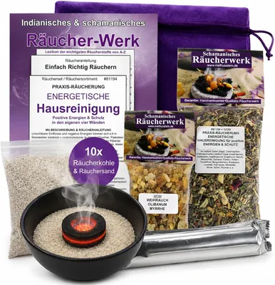 Produktbild von Räuchern gegen Negative Energie 7-tlg Räucherset energetische Hausreinigung mit Räuchermischung Weihrauch Räucherschale Räucherkohle + Anleitung