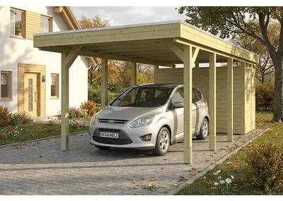 Produktbild von Einzelcarport SKAN HOLZ Friesland inkl. Abstellraum, Pfostenanker 320 x 708 cm kesseldruckimprägniert