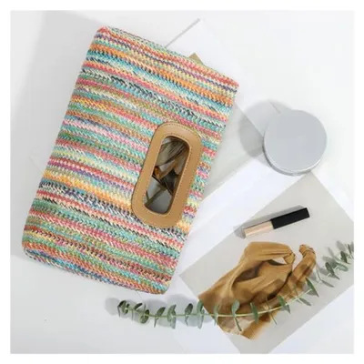 Produktbild von Stroh Clutch Handtasche für Frauen Raffia Tasche Geldbörse Abendtasche Sommer Strand Reisen Crossbody Umhängetasche