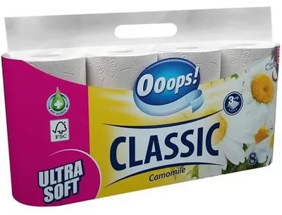 Toaletný papier, 3-vrstvový, malý kotúč, 8 kotúčov, OOOPS "Classic", kamilka