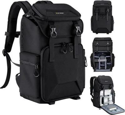 Immagine prodotto di Borsa da viaggio multifunzionale per fotocamere DSLR, impermeabile, con scomparto per laptop e copertura antipioggia, nera