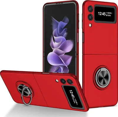 Produktbild von Samsung Z Flip3 Hülle, Dünn Hart PC Schutzhülle mit Ringhalter Ständer für Samsung Galaxy Z Flip 3 5G Rot