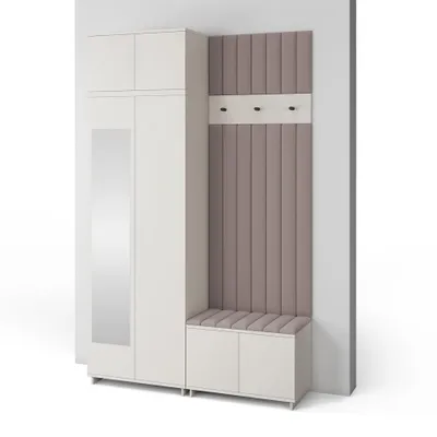 Produktbild von Garderoben-Set Napoli Version 14: Kleiderschrank mit Polsterpaneelen, Schuhschrank Flur und Eingangsbereich (Cashmere/Trinity 05)