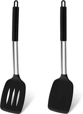 Produktbild von Homikit Silikon Pfannenwender Set Edelstahlgriff 2er Schwarz