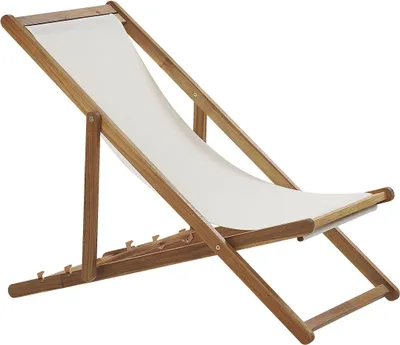 Produktbild von BELIANI Liegestuhl Hellbraun und Cremeweiß Akazienholz mit 2 Ersatzstoffbezügen zur Auswahl Zusammenklappbar Modern Balkon Garten Outdoor Ausstattung
