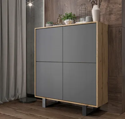 Produktbild von Loft Kommode TV Eiche Wotan Apollo 4D Loft Style Modern Lindner Möbel  Zwei Metallfüße  113 cm x 35 cm x 127 cm Farbe: Wotan Eiche matt - Graphit matt