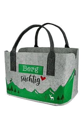 Produktbild von Gilde Tasche, rechteckig, "Berg süchtig", Schriftzug, Filz, hellgrau, VE 4, L. 26 cm, B. 40 cm, H. 25 cm
